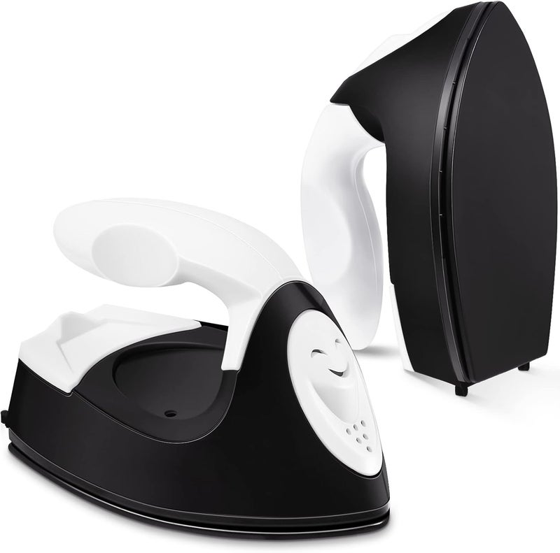 Honoson Mini Craft Iron Mini Heat Press Small Iron 3.93 x 2.36 x 2.76 in Portable Handy Tiny Flatiron with Charging Base Accessory for Fuse Bead Patch DIY Heat Transfer Vinyl(Black) - Image 1